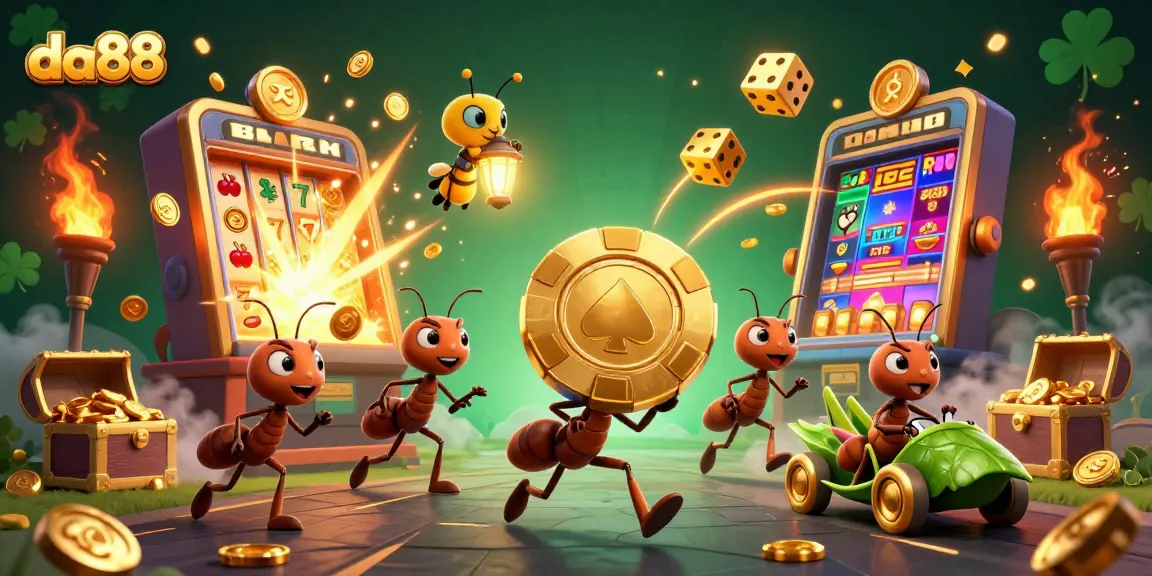 Get ready to play da88 with a heist of giant golden poker chips among vibrant casino elements.