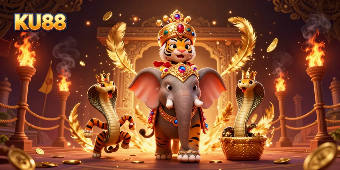Play the exciting KU88 online casino games with a majestic tiger and an elegant elephant.