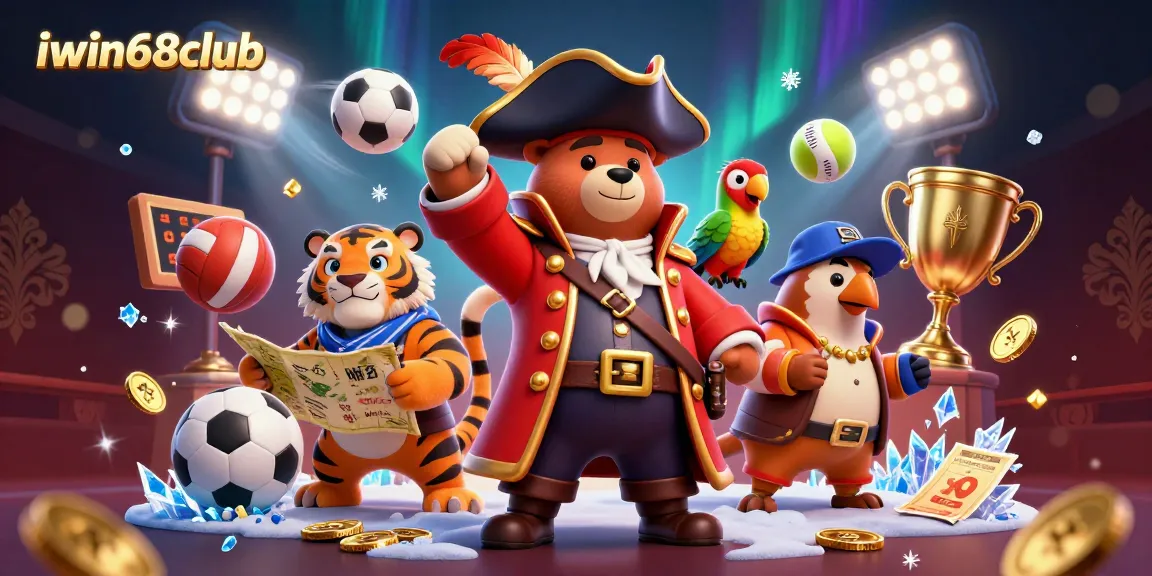 Engage with the excitement of iwin68club’s dynamic casino adventure featuring a pirate captain bear and friends.