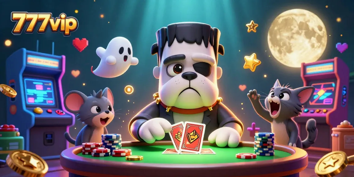 Engage with 777vip through thrilling card games featuring a bulldog dealer, a ghost mouse, and a werewolf kitten.