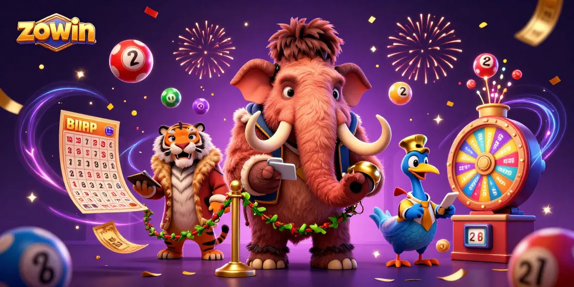 Experience the vibrant Zowin casino scene featuring dynamic gaming elements and lively characters.