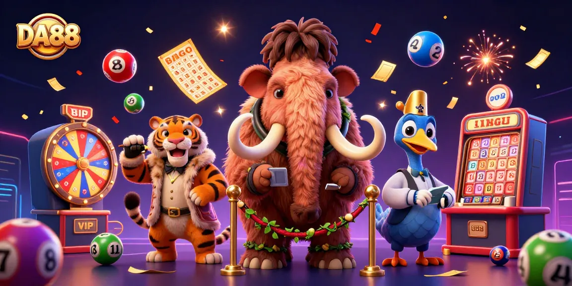 Engage with the dynamic DA88 gambling scene featuring a whimsical casino bouncer and vibrant elements.