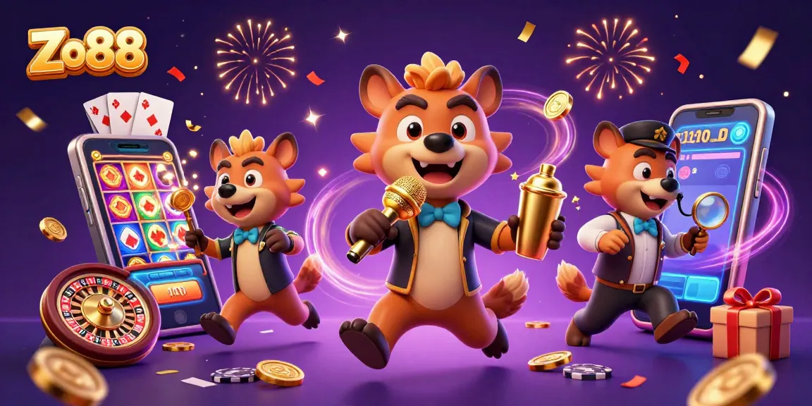 Spin the reels of Zo88 with a lively scene featuring hyenas in a casino club.