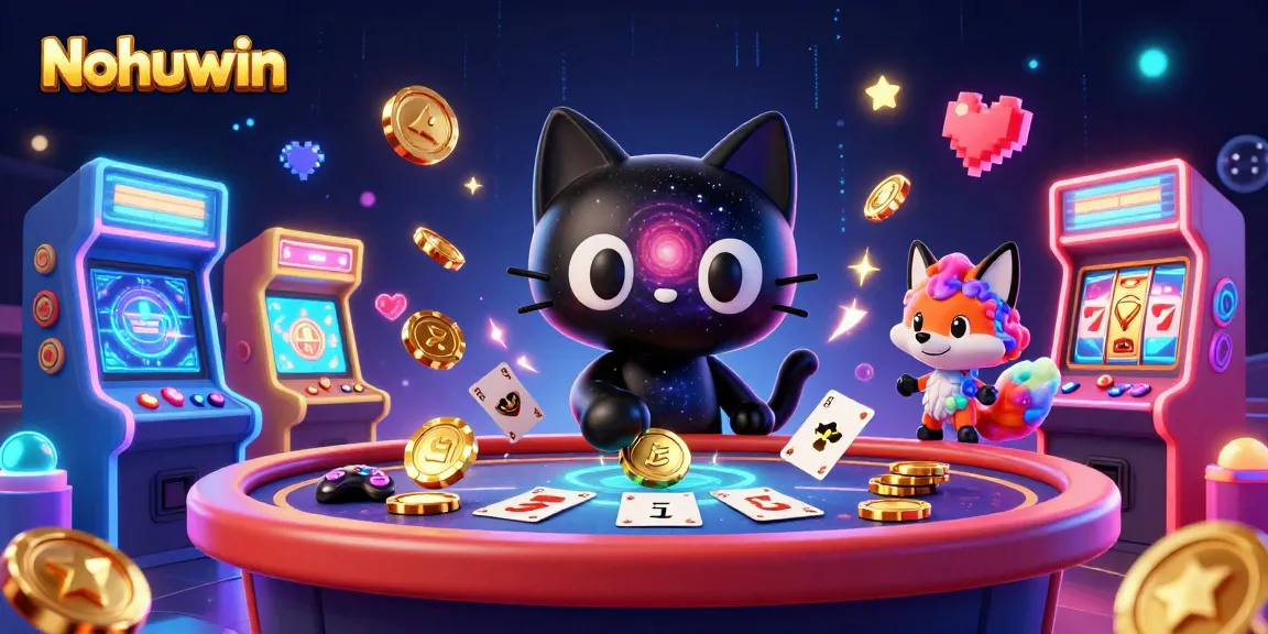 Nohuwin showcases thrilling cosmic casino action with a black hole cat and vibrant gaming elements.