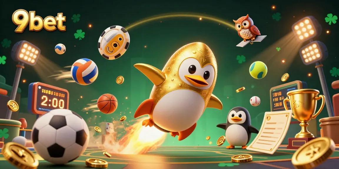 Engage with thrilling sports action at 9bet with golden coins flying amid dynamic gaming elements.