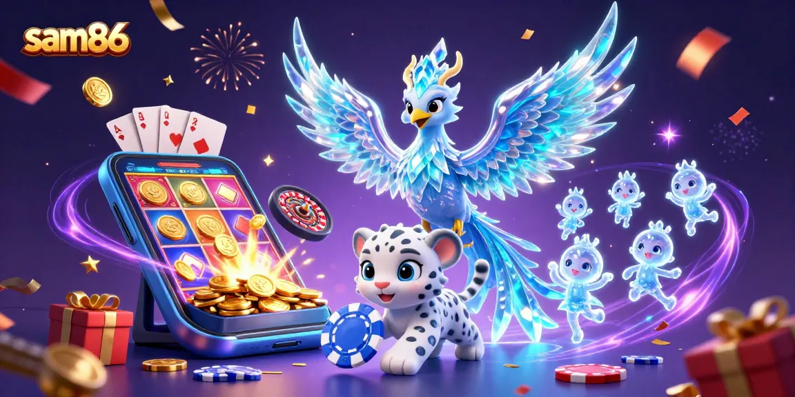 Experience thrilling gameplay at sam86 with colorful slots, poker chips, and vibrant casino elements.