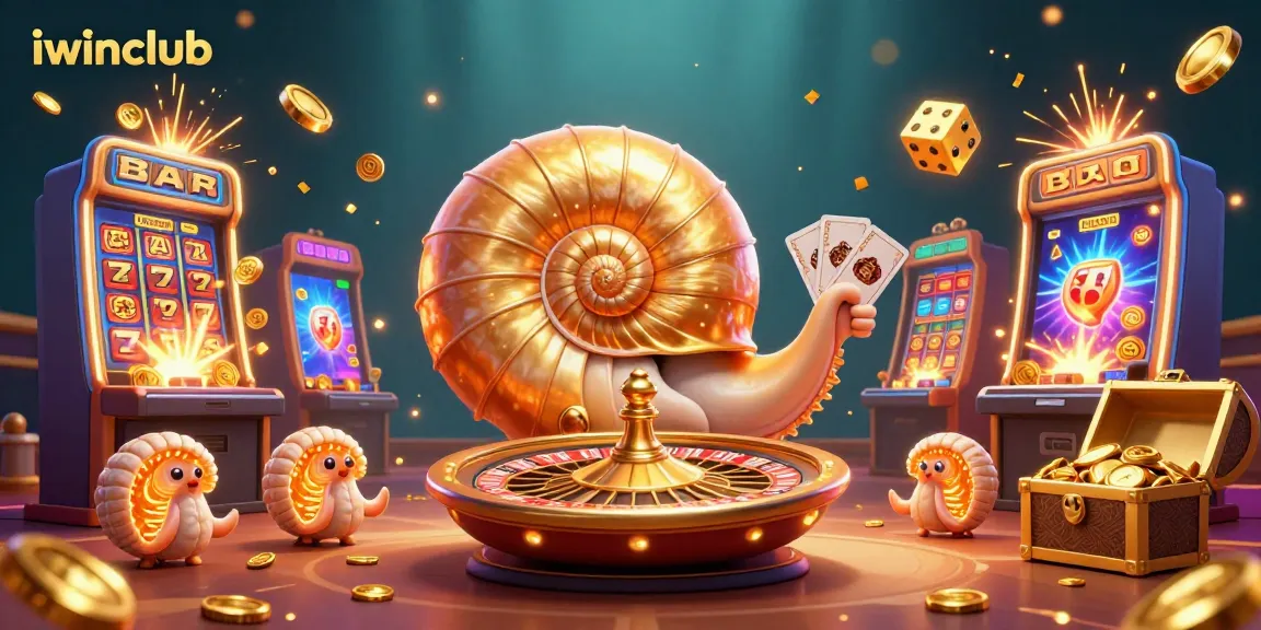 iwinclub casino scene showcasing a giant nautilus as a roulette wheel in a vibrant 3D gaming environment