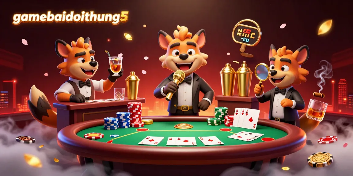 Experience the vibrant scene at gamebaidoithuong5 with iconic casino characters engaging in lively entertainment.