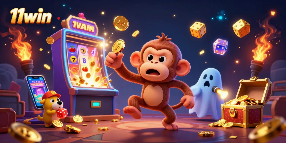 Experience thrilling wins at 11win with a vibrant casino scene featuring playful ghost-hunting elements.