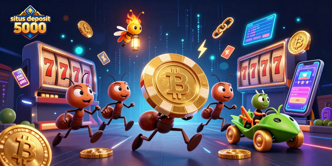 Engage in exciting slot games at situs deposit 5000, featuring vibrant 3D characters and cryptocurrency visuals.