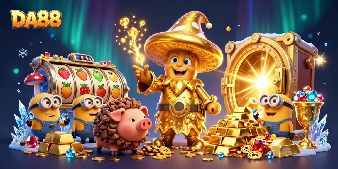 Spin to win with DA88 - A vibrant 3D casino illustration featuring magical elements.