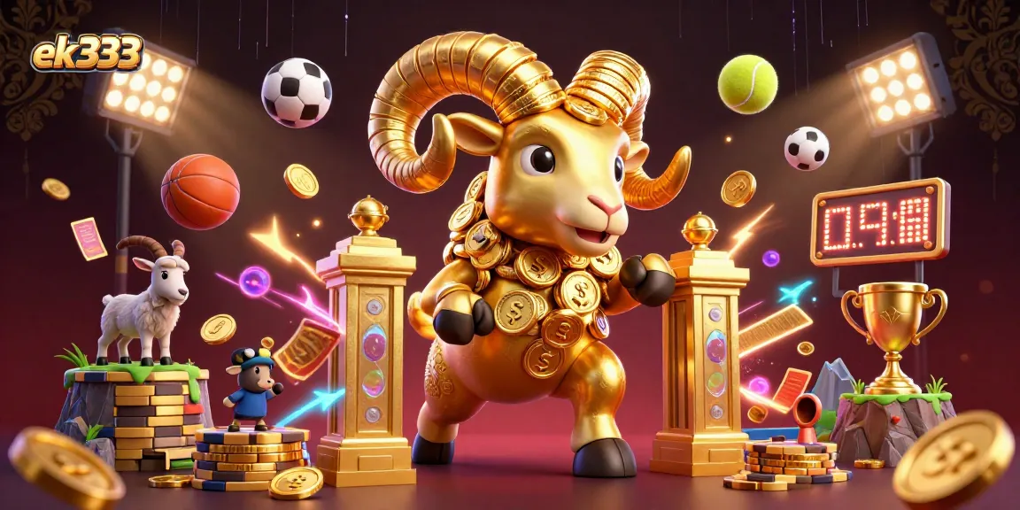 Experience thrilling action with ek333's epic gaming scene filled with golden treasures and electrifying sports.
