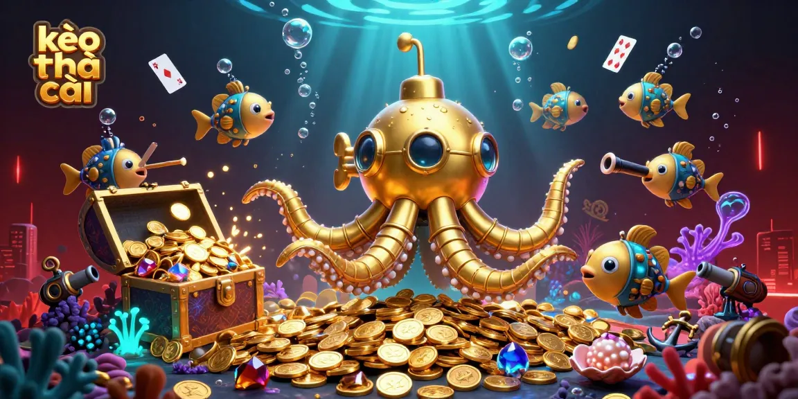 Experience the excitement of kèo nhà cái with vibrant underwater elements and dynamic characters amidst gold coins.