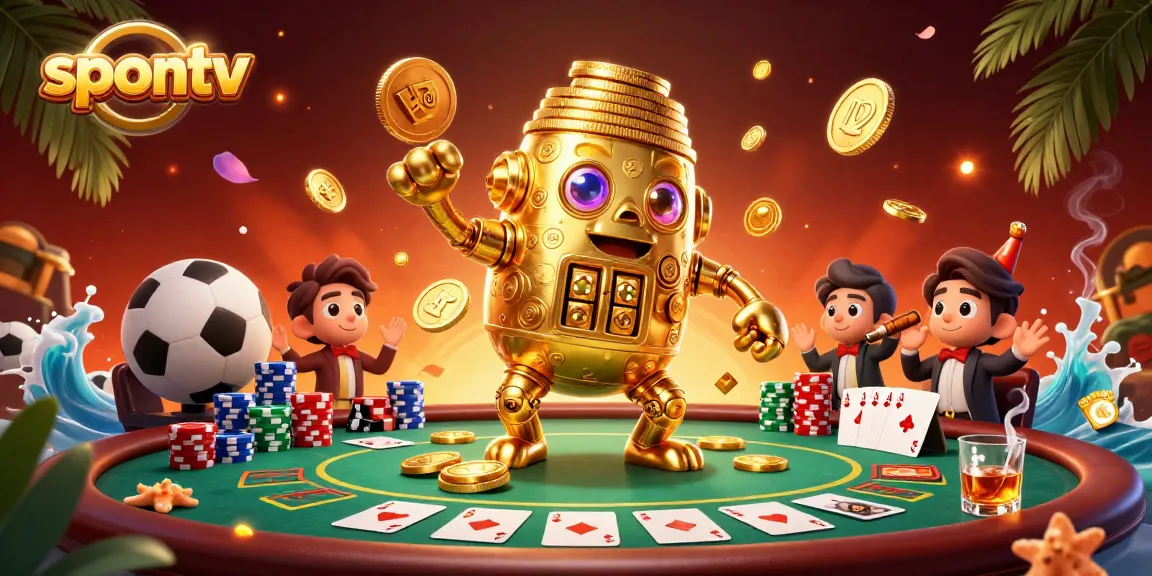 Experience high-quality sports betting with spontv, featuring a golden golem and vibrant betting elements.