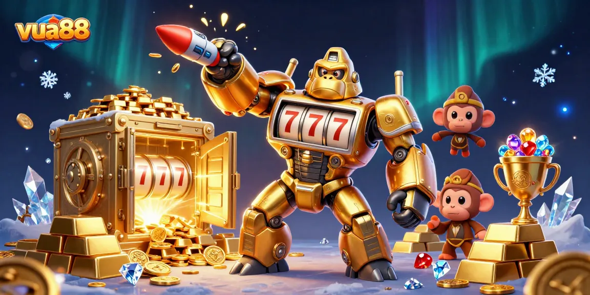 Experience exhilarating slots with vua88 through this vibrant 3D gaming illustration.