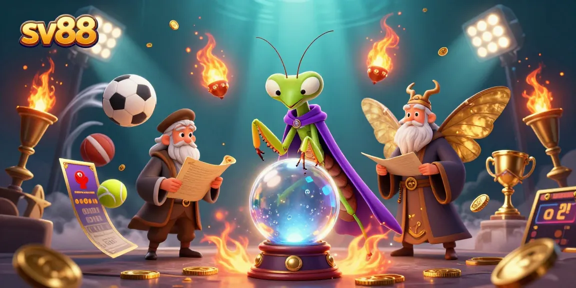 Engage with sv88's dynamic betting options featuring a fortune teller, golden elements, and sports action