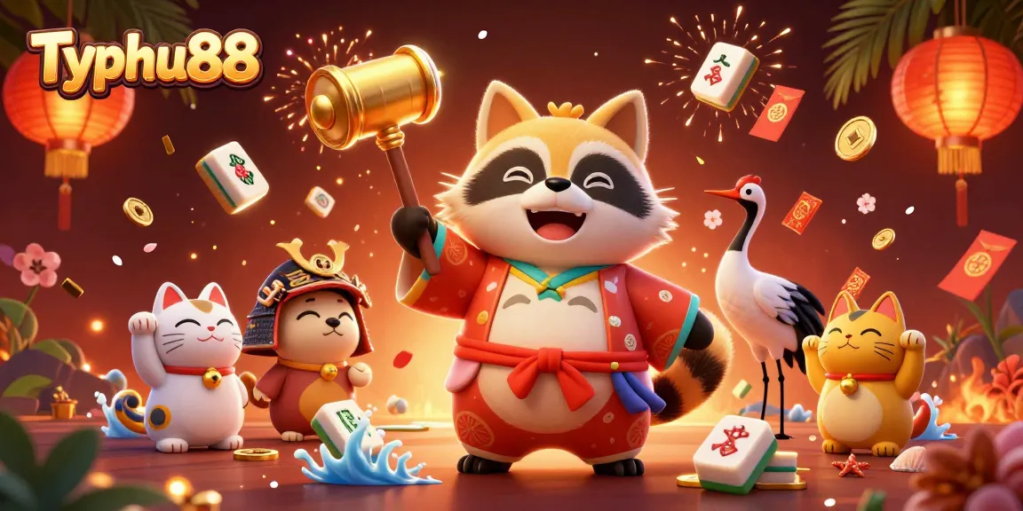 Experience excitement at Typhu88 with lively tanuki and joyfully waving fortune cats!