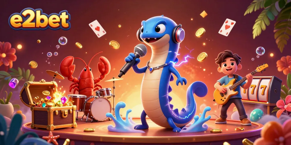 Experience the excitement of e2bet's underwater casino with its vibrant 3D illustration featuring musical sea creatures and dynamic game elements.