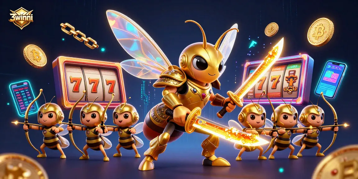 Experience the thrill of 3winni through vivid illustrations of slot games and jackpots.