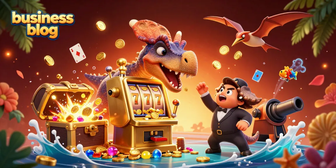 Engaging visuals for a business blog showcasing a dinosaur-themed casino scenario with dynamic gaming elements.